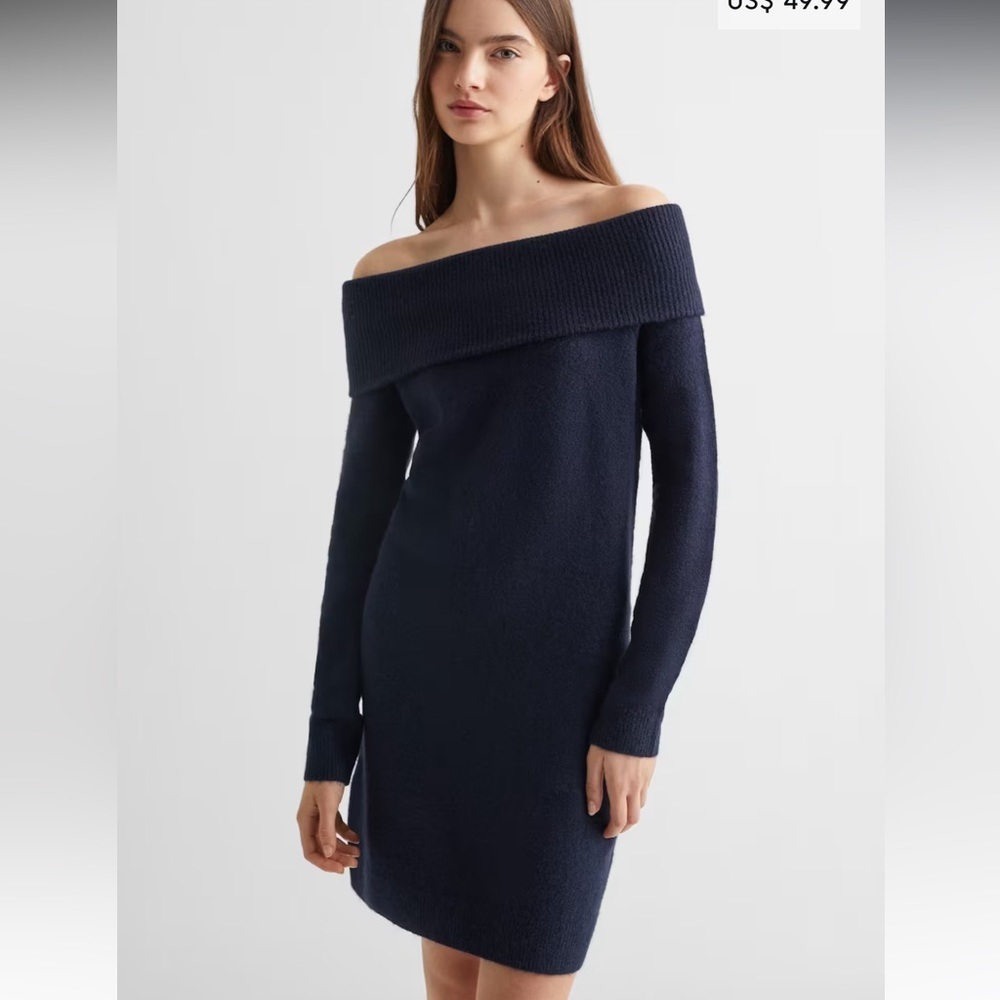 MANGO TEEN GIRL Off-shoulders dress- Navy- Small - Picture 1 of 7